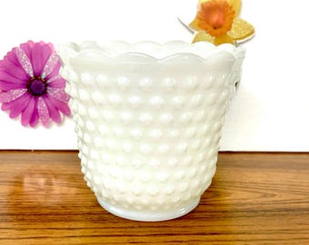 Vintage Mid Century Milk Glass Hobnail Planter