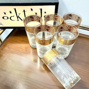 6 Culver Tyrol Highball Glasses, 1960&#39;s Culver 22k Gold Encrusted Barware, Mid Century Modern, Hollywood Regency Culver Cocktail Glasses