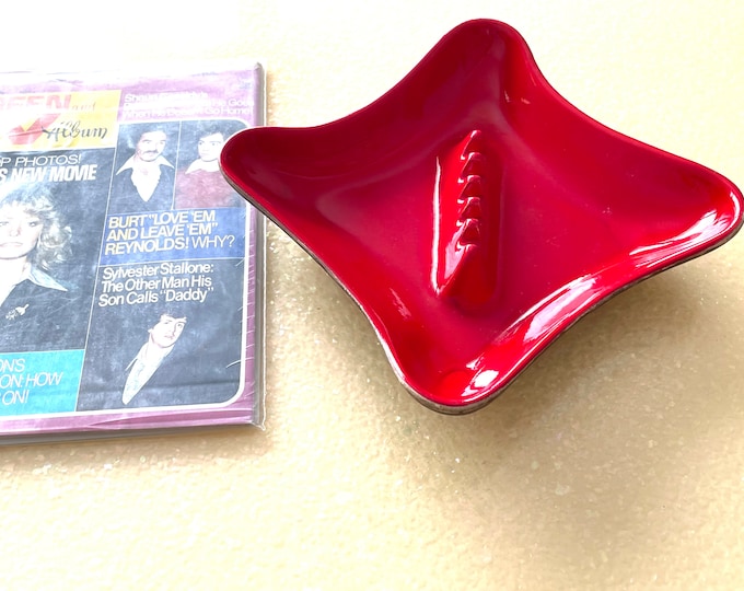 Featured listing image: Groovy Mid Century Sequoia Ware Red Amoeba Ashtray, Funky Red Ashtray, California Pottery Red Ashtray, Red Amoeba MCM 700 USA Ashtray