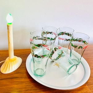 Set of 6 Coca Cola Christmas Glasses, Coke Holiday Glasses, Christmas Garland Coca Cola Glasses, Coca Cola Christmas Soda Fountain Glasses