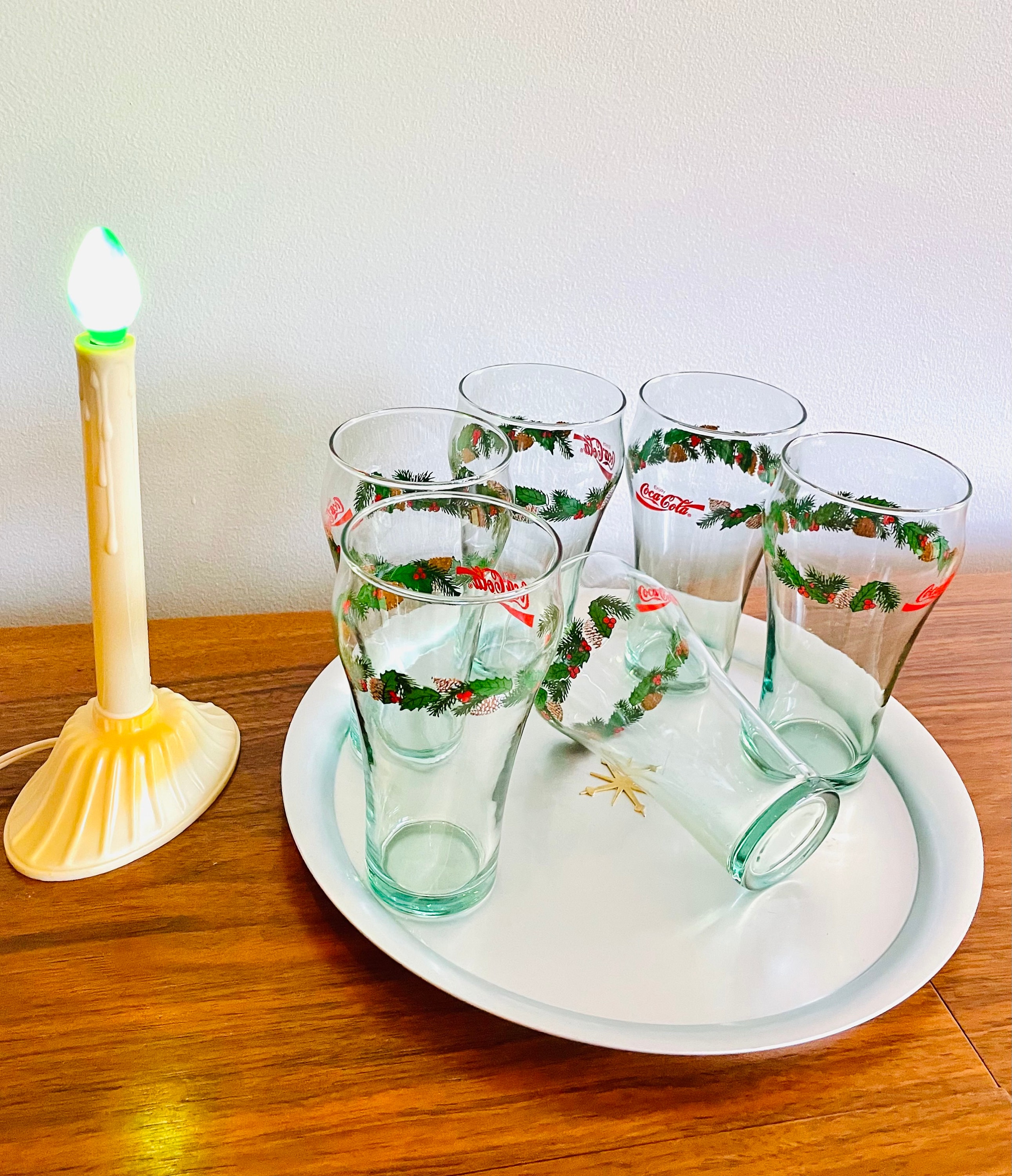 Coca-cola Glass Set, Vintage 16 Oz Soda Fountain Drinking Glasses