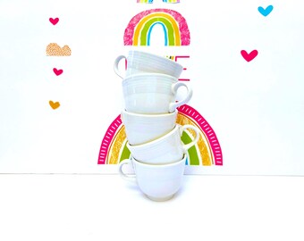 White Fiesta Flat Cups: Set of 5 Homer Laughlin Mugs