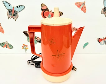 Rare Vintage Regal Poly Perk Orange Atomic Starburst Percolator/Coffee Pot