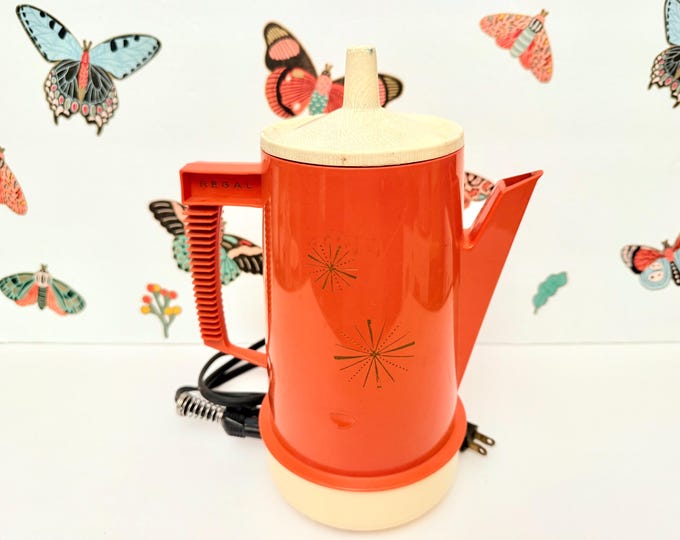 Featured listing image: Rare Vintage Regal Poly Perk Orange Atomic Starburst Percolator/Coffee Pot