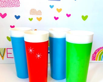 4 Fantastic Insulated Plastic Tumblers, Primary Color Lemonade Tumblers, Retro Insulated GITS-ware Tumblers, Hi-Kool Starburst Tumblers