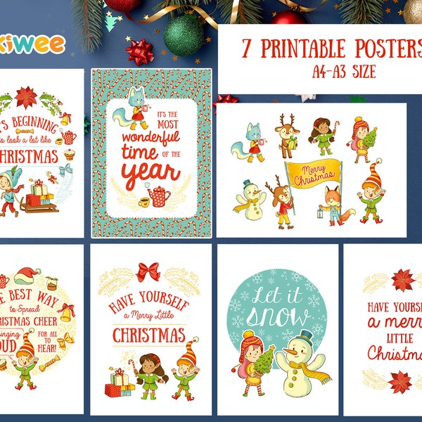 Printable Christmas Poster for kids - Set of 7 wall print decor for Christmas time