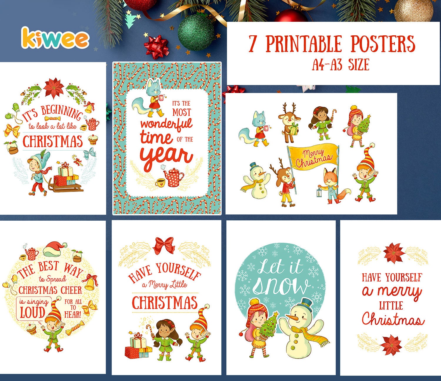Printable Christmas Poster for kids Set of 7 wall print | Etsy