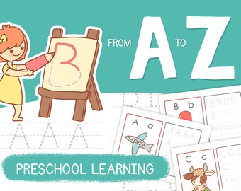 Printable Alphabet learning activities - Activity book - From A to Z - Preschool learning - Learn writing