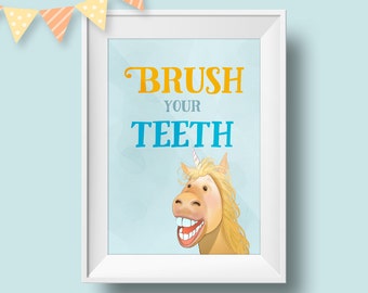 Printable sign - Brush your teeth little unicorn