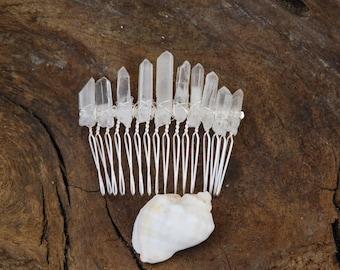 Bridal hair accessory, Raw crystal hair comb, Crystal quartz comb, Raw crystal tiara, Wedding crystal comb, Mermaid hair accessory. For her