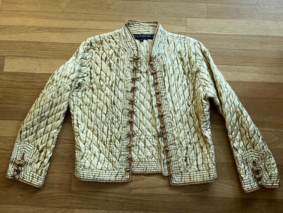 Vintage Quilted Silk Cropped Jacket – 1990s Tie Dye Artisan Jacket Small