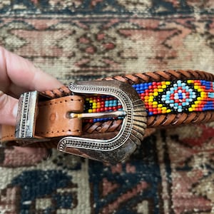 Vintage Western Leather Beaded Belt - Etsy display picture 1