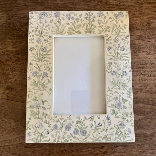 Vintage Ceramic Picture Frame • Blue & Purple Floral Cottagecore Frame • 90s Tabletop Decor