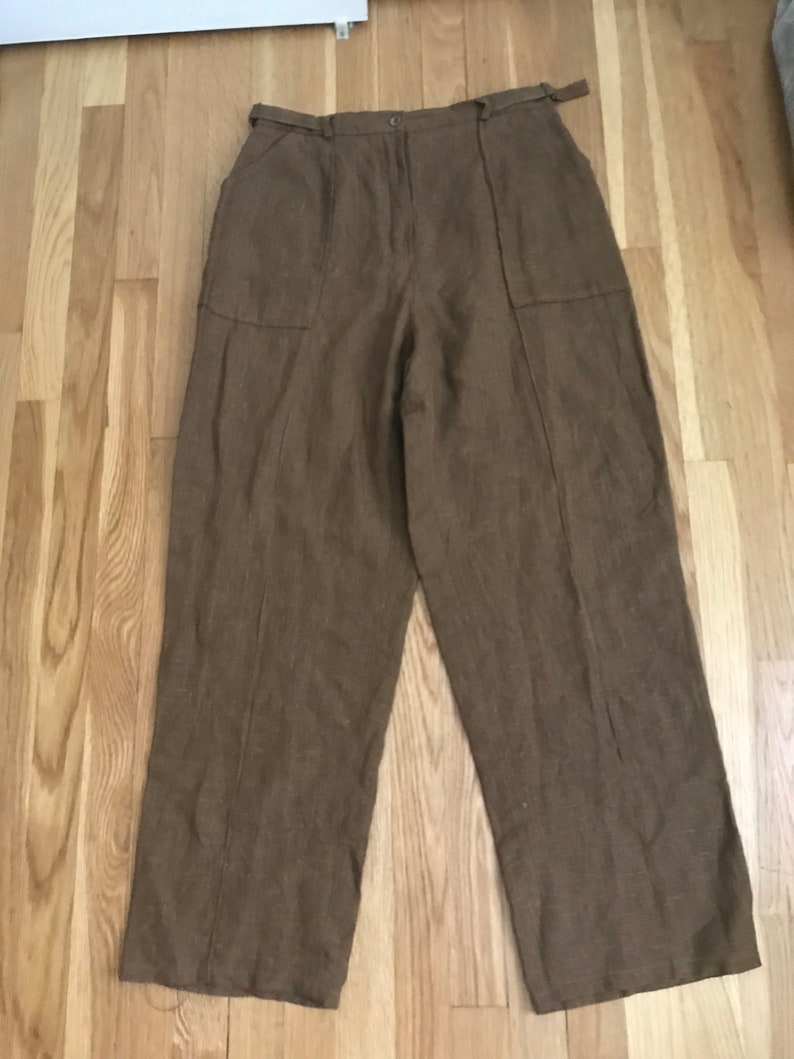 Vintage high waist 90s linen pants brown linen wide leg pants women\u2019s small 4 6 8