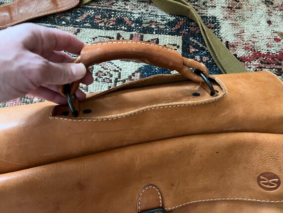 Vintage British Tan Leather Satchel — Brown Leath… - image 8