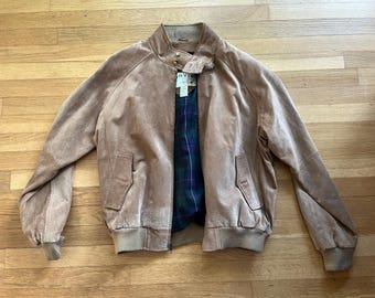 Vintage Orvis Suede Leather Jacket – Tan Cafe Racer Zip Front Plaid Lined Mens Medium