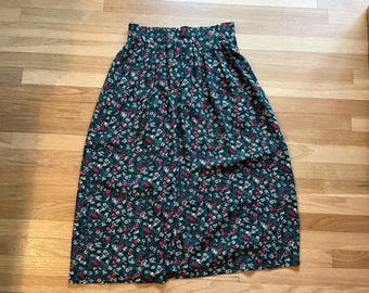 Vintage 90s Floral Maxi Skirt Medium – Dark Red Flower Elastic Waist Skirt