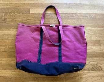 Vintage 90s LLBean Canvas Tote Bag – Purple Navy Boat and Tote Large Made in USA 25 x 16