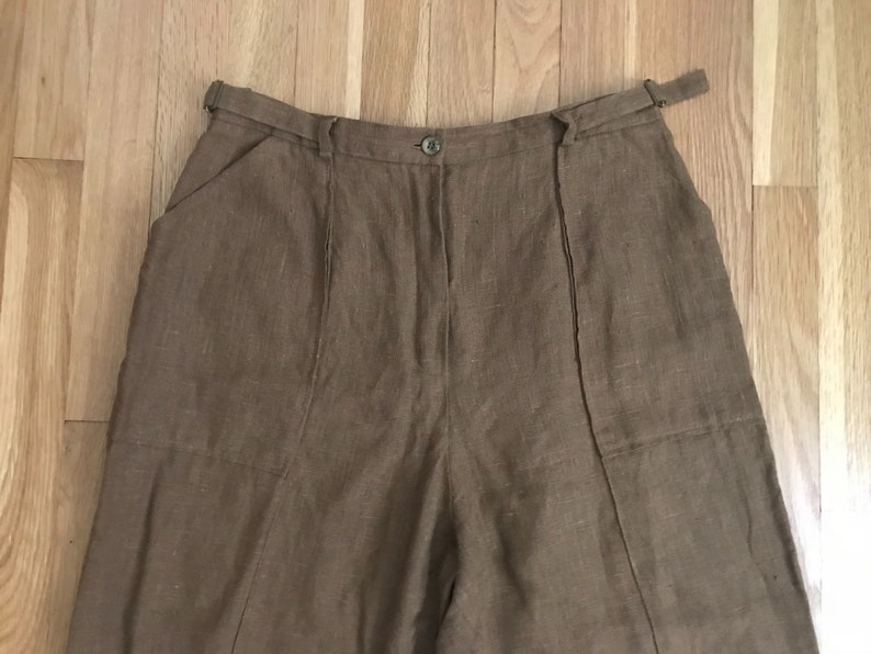 Vintage high waist 90s linen pants brown linen wide leg pants women\u2019s small 4 6 8