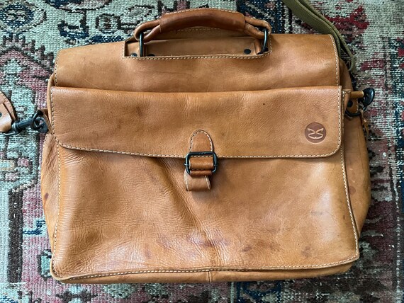 Vintage British Tan Leather Satchel — Brown Leath… - image 2