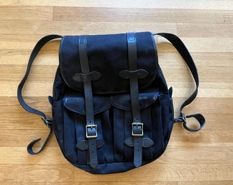 Vintage Filson Canvas and Leather Backpack – Black Utility Rucksack Travel Bag