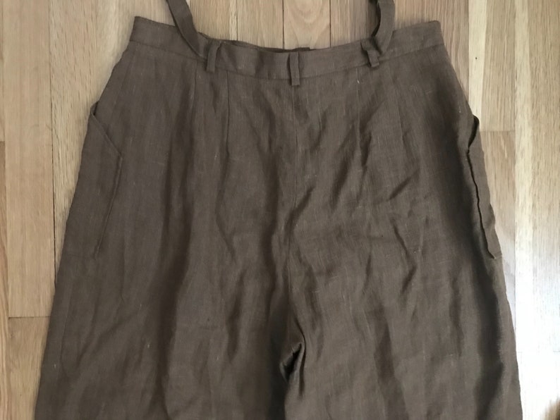 Vintage high waist 90s linen pants brown linen wide leg pants women\u2019s small 4 6 8