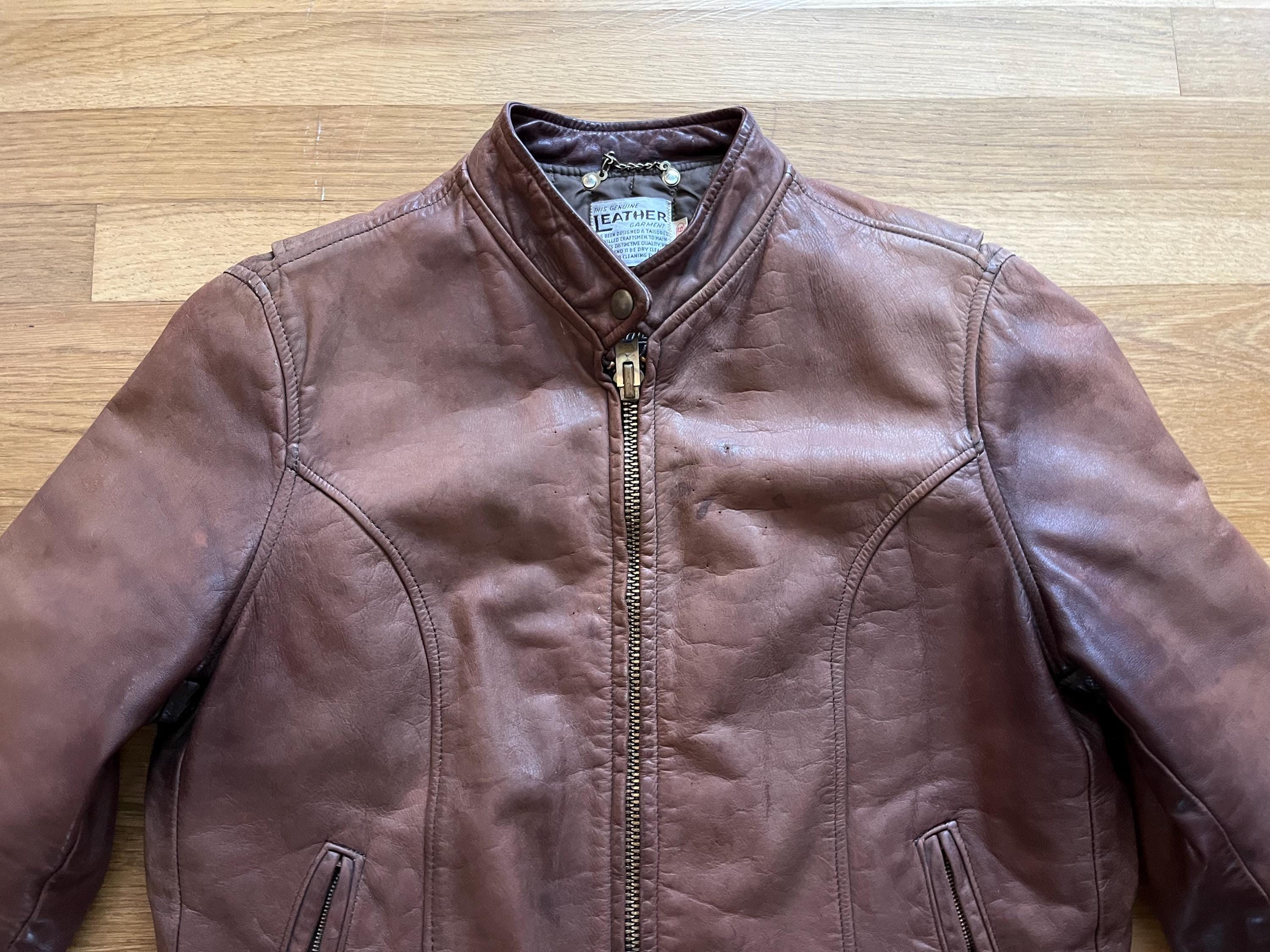 70sBrooks Snapfront Brownleatherjacket - レザージャケット・ライダース