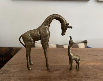 Vintage Brass Giraffe Figurines – Set of 2 Safari Animal Decor Sculptural Pair