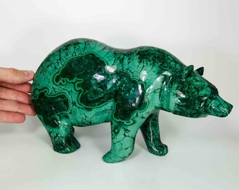 Escultura grande de oso de malaquita, 9.8 libras (Congo #F0333) 9.6 pulgadas