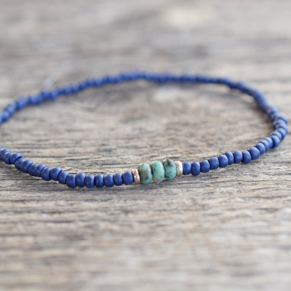 Men's thin bead bracelet, blue bead bracelet, african turquoise bracelet, gift for men