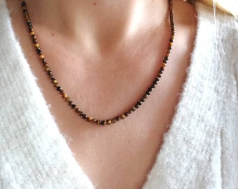 Beaded tiger eye necklace, tiger eye crystal jewelry, healing crystal necklace, gift for woman