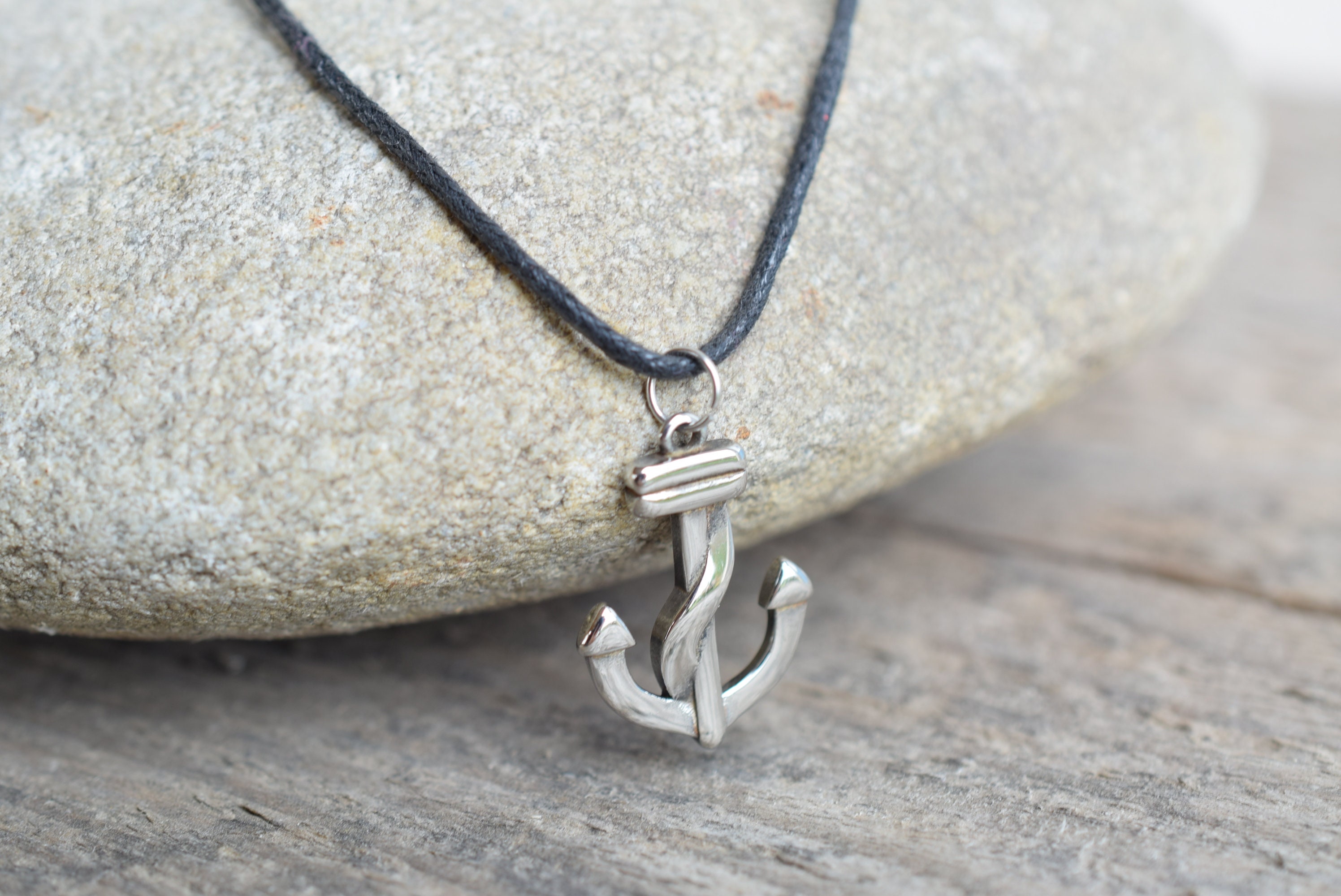 Mens black choker stainless steel anchor necklace mens black necklace