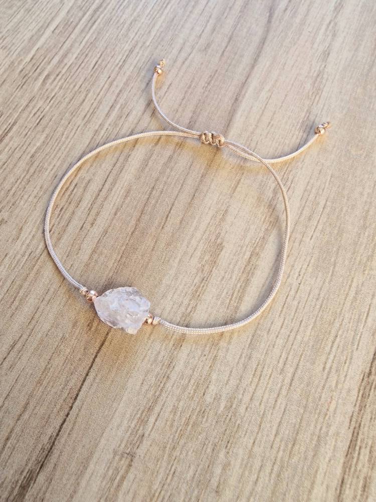 Raw rose quartz bracelet, string bracelet, rose quartz crystal jewelry