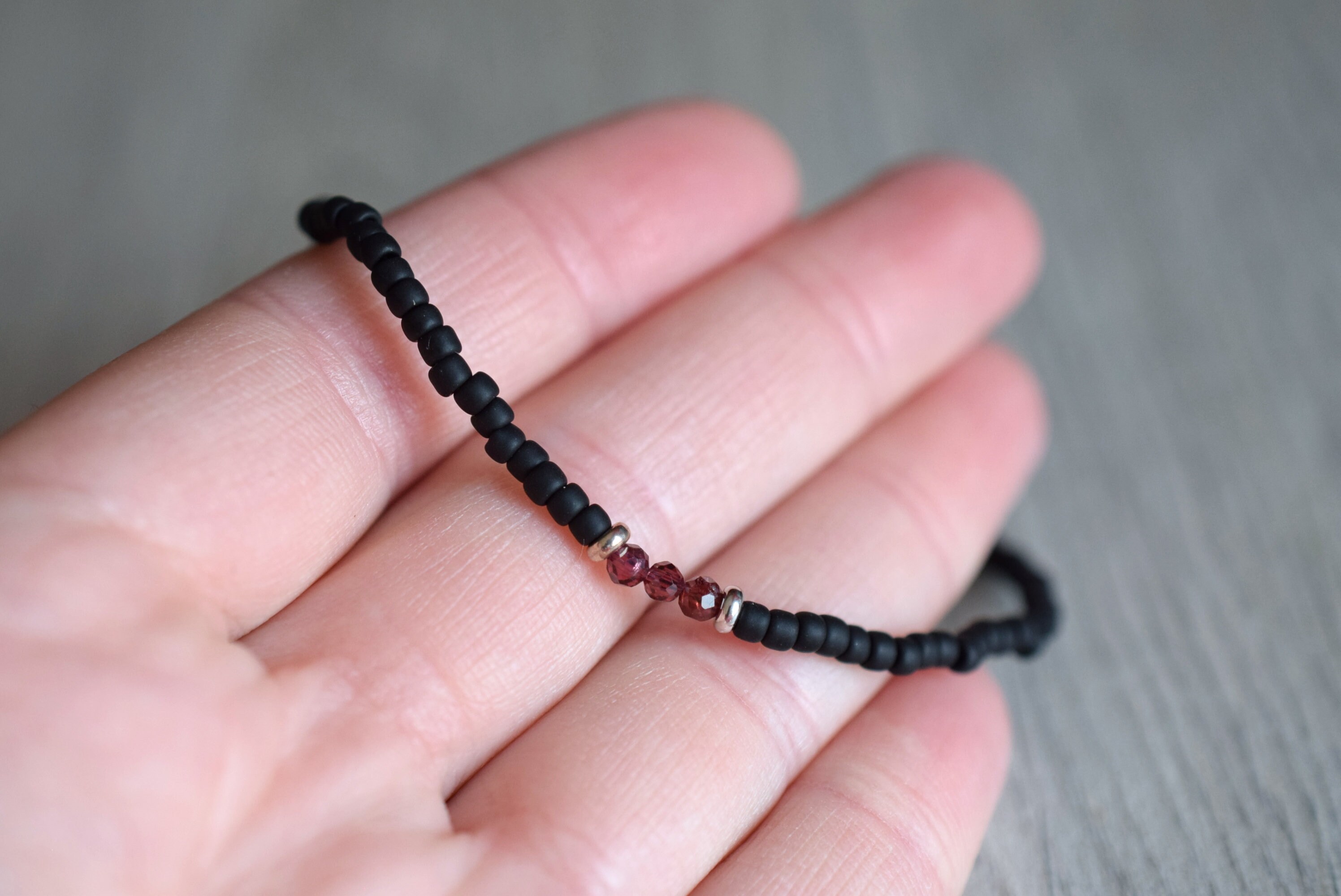 Mens thin bead bracelet mens black beaded bracelet with real