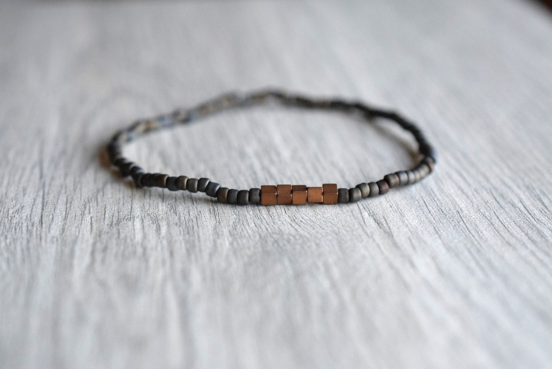 Mens Thin Bead Bracelet Mens Beaded Bracelet With Hematite Cubs Stone