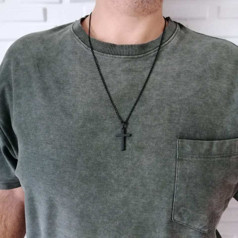Men's cross necklace men's black chain necklace men's gift cross