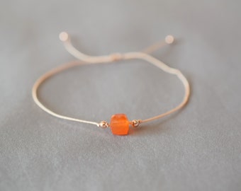 Carnelian bracelet with rose gold beads, carnelian crystal jewelry