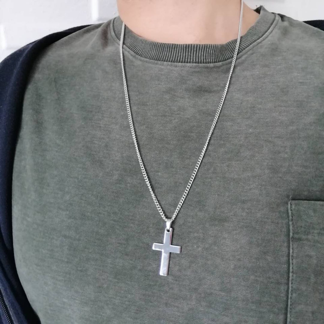 Men's Cross Necklace Men's Chain Cross Necklace Gift - Etsy