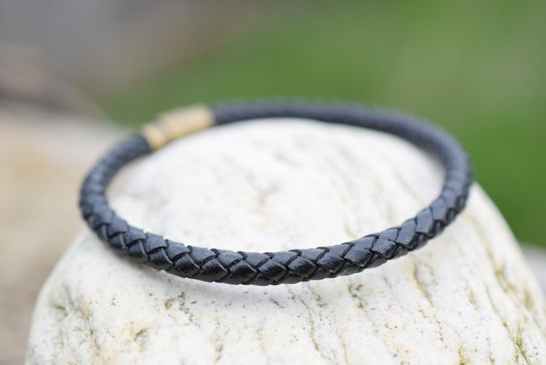 White or black leather bracelet men leather bracelet with brass closure men wristband leather image 7