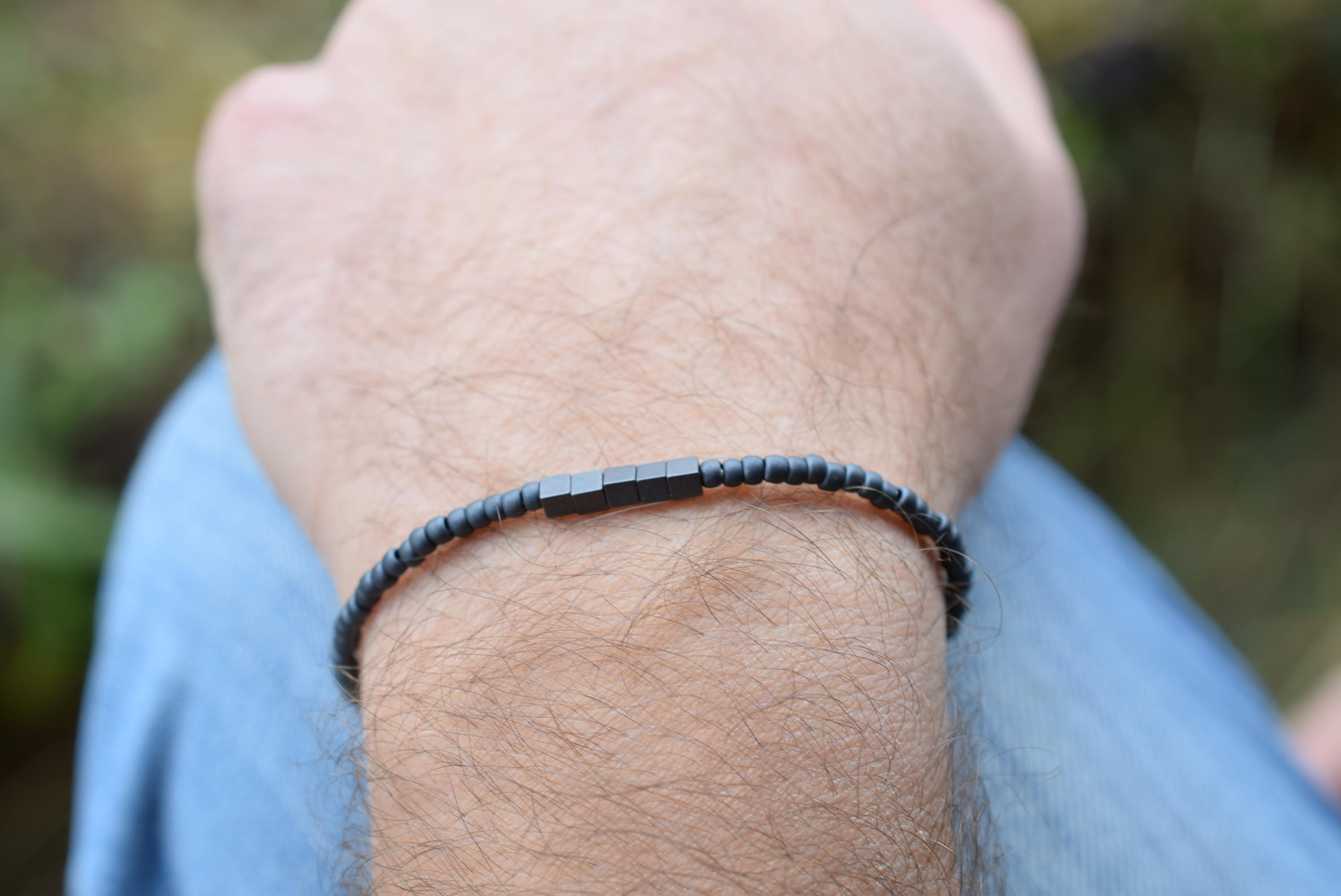 Matt gray mens bead bracelets mens thin bracelet Valentine's day gift