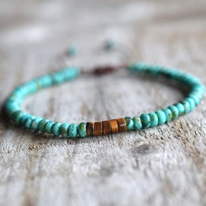 African turquoise gemstone bracelet, men's beaded bracelet, gift for men, real turquoise jewelry