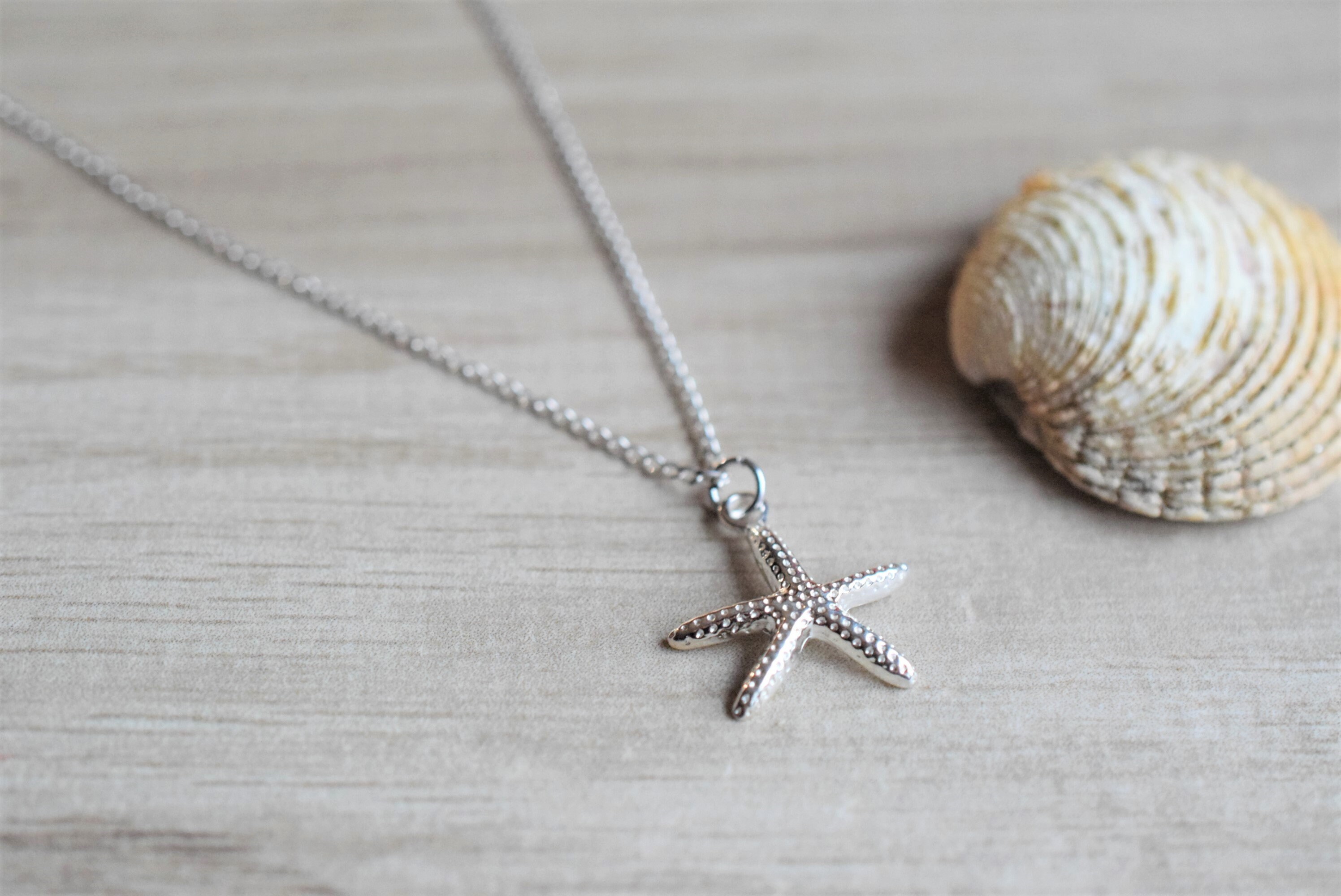 Starfish necklace, sterling silver chain necklace, gift for woman