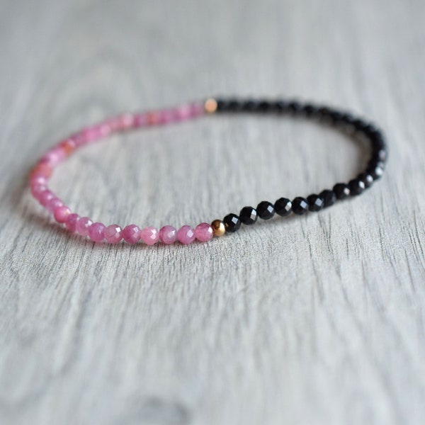 Petite black tourmaline bracelet, pink tourmaline bracelet, protection bracelet, black tourmaline crystals, gifts for women