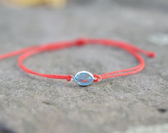 Red string bracelet, red string anklet, aquamarine jewelry