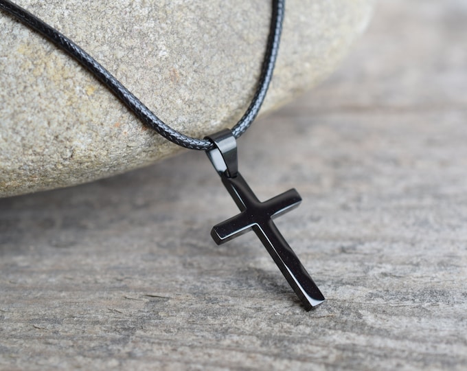 Men's Cross Necklace Men's Black Choker Men's Gift Cross Pendant