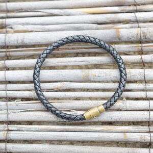 White or black leather bracelet men leather bracelet with brass closure men wristband leather image 4