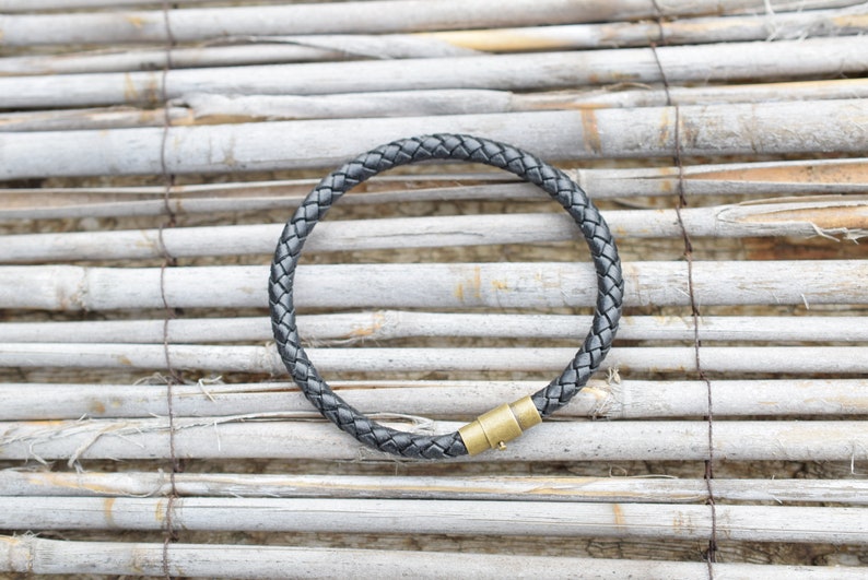 White or black leather bracelet men leather bracelet with brass closure men wristband leather image 4
