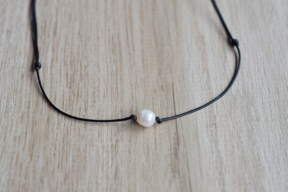 Pearl Choker Necklace Black Cord Pearl 