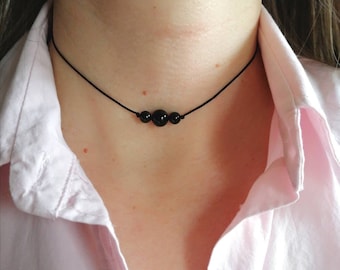 Black tourmaline necklace, obsidian necklace, black choker, black tourmaline jewelry, gift for woman