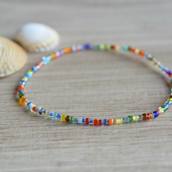 Multicolor beaded anklet, seed bead bracelet, tiny bead bracelet